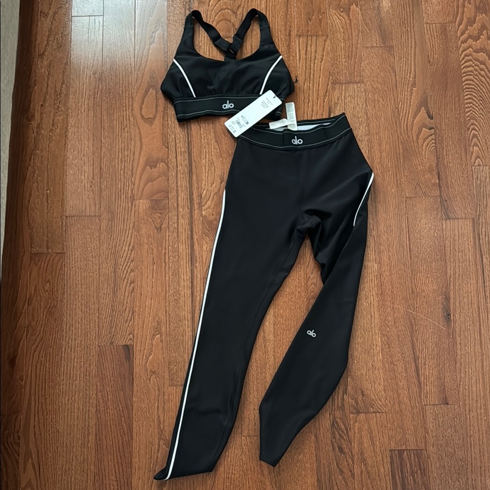 ALO Airlift suit up  Black Sports Bra with White Accents